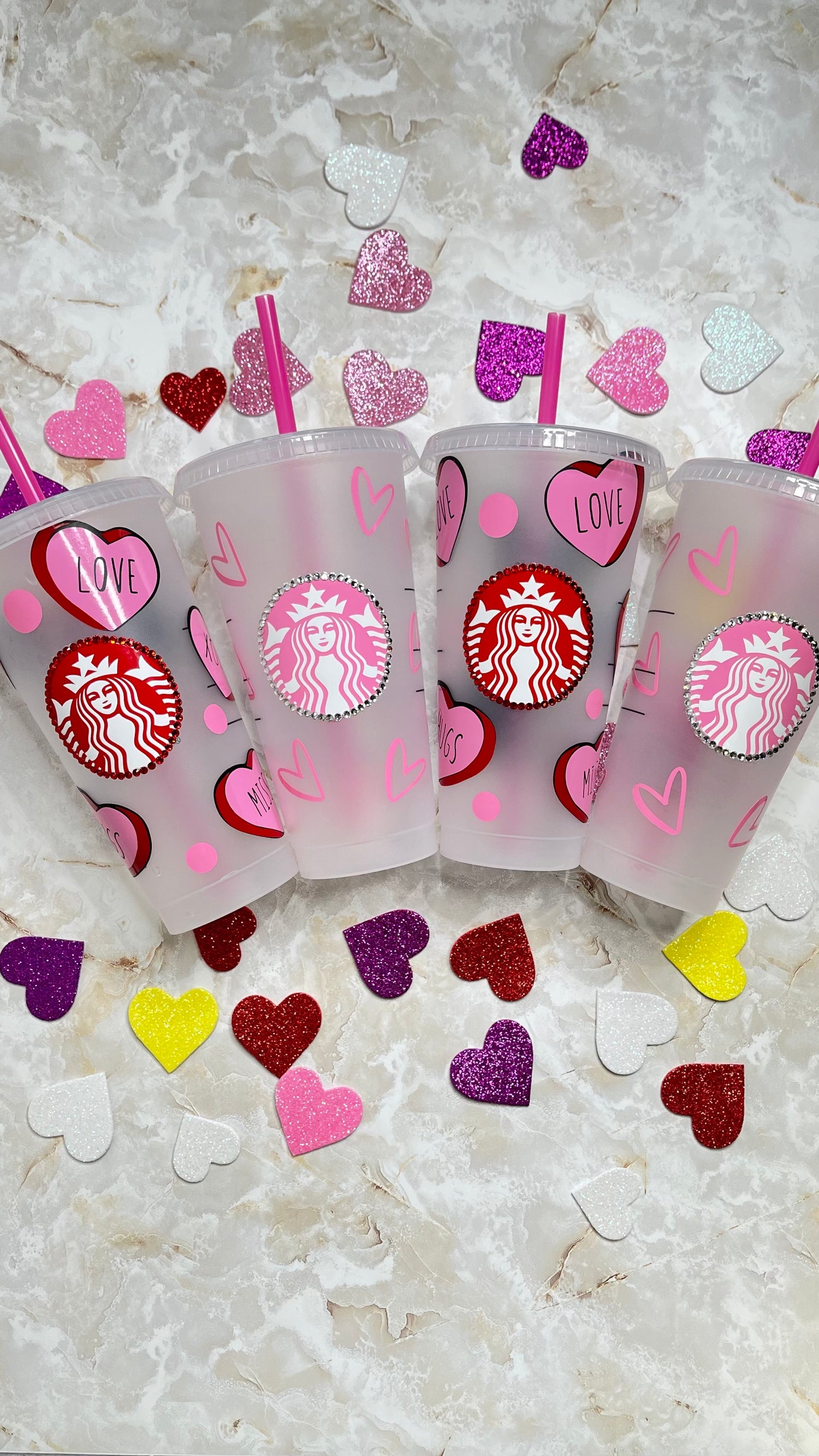 STARBUCKS Love Heart Rose Reusable Cups Valentine's Day 2019 Grande 16oz  Coffee Cups (2pcs)