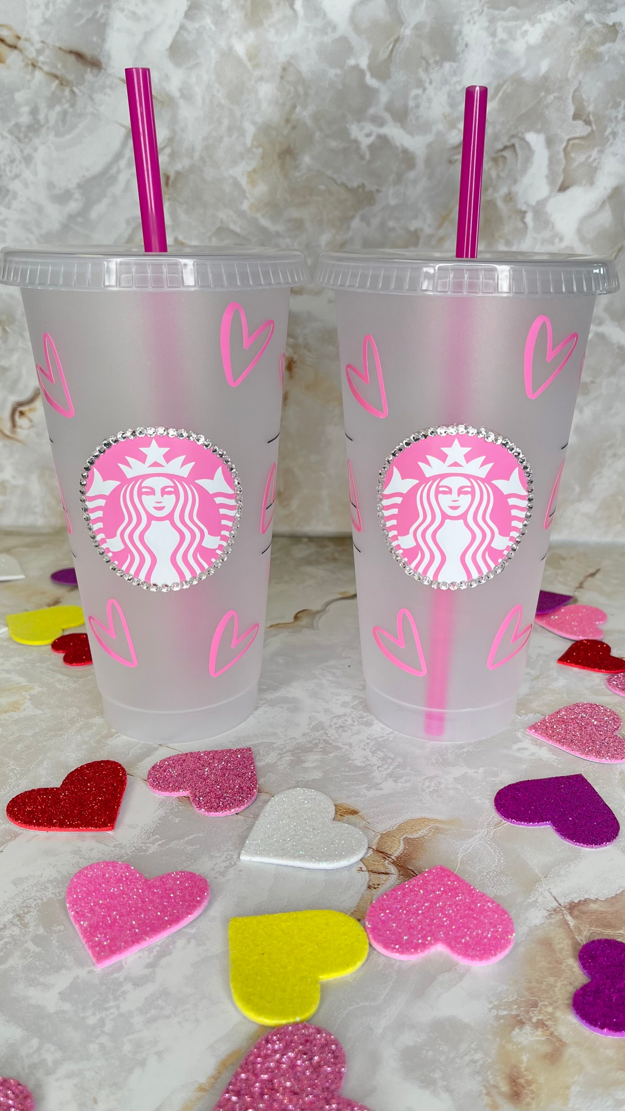 Heart Starbucks Cup | Custom Cold Cup | Personalised Starbucks Cup |  Tumbler | Retro Style | Valentines | Iced Latte Milkshake Cocktail Cup