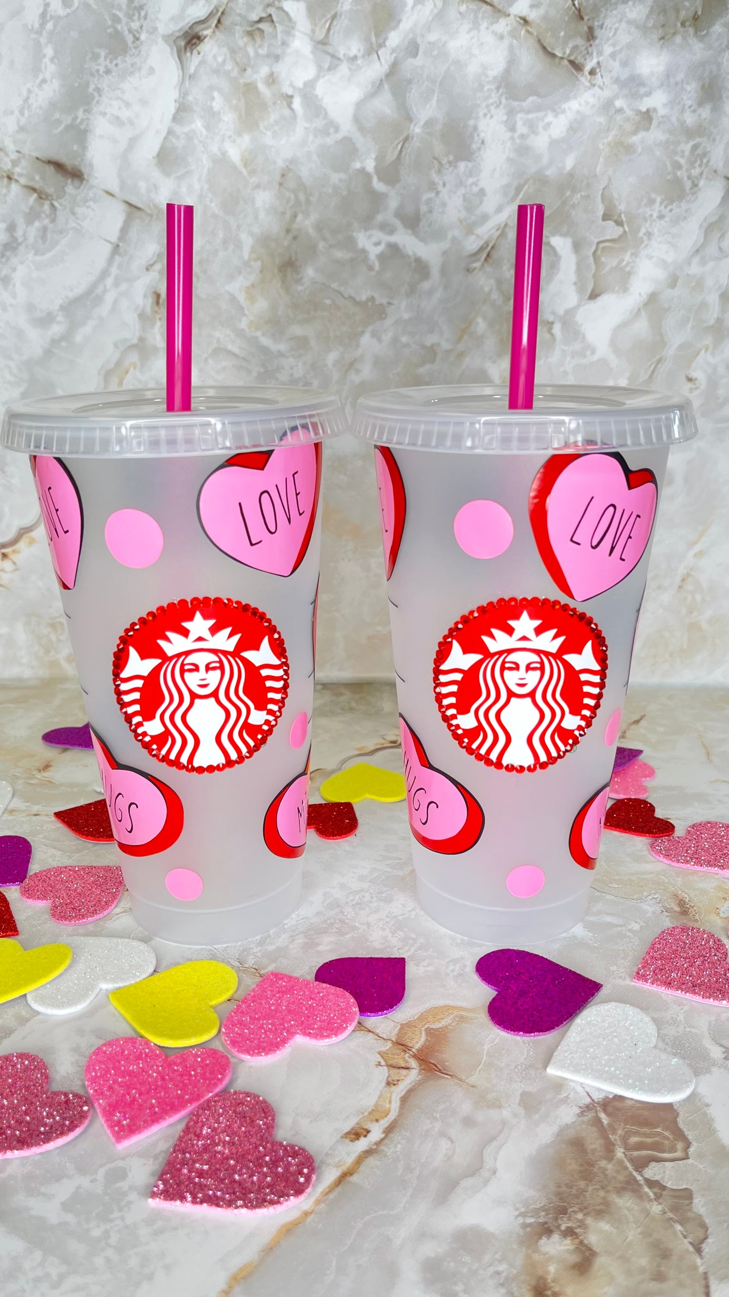 Starbucks Strawberry and Hearts Cold Cup - lacustomdesignz